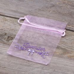 Organza bags 10 x 13 cm - light purple with print (lavender) Organza bags