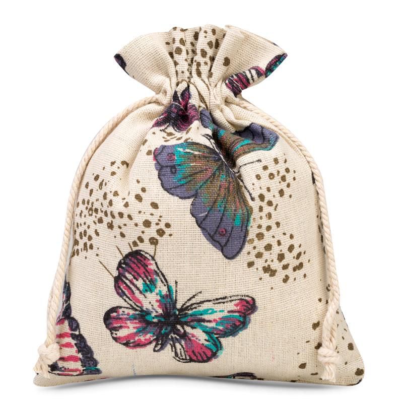 1 pc Linen bag with printing 18 x 24 cm - natural / butterfly