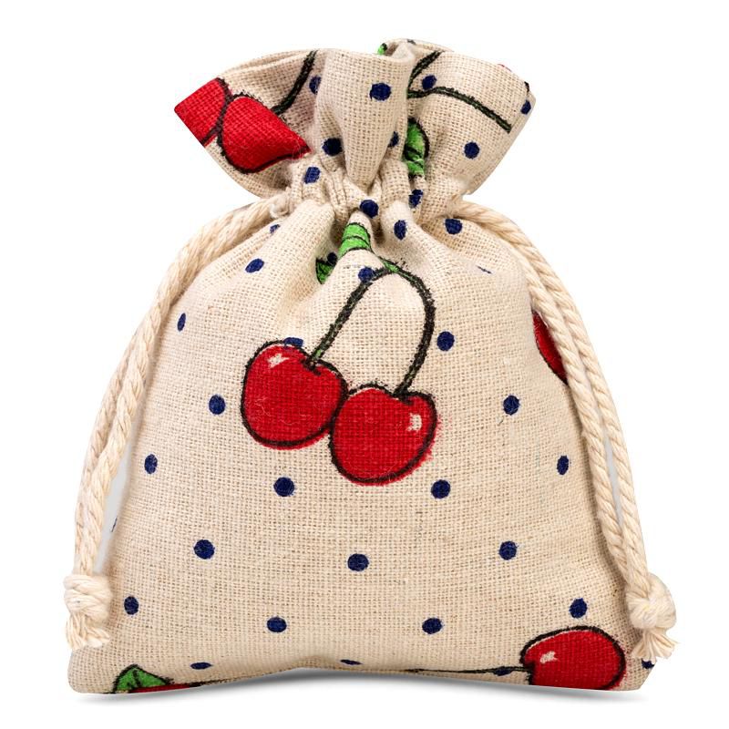 5 pcs Linen bag with printing 10 x 13 cm - natural cherries - Saketos ...