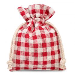 Pouches like linen with printing 12 x 15 cm - natural / red trellis Small bags 12x15 cm