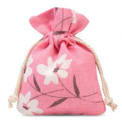 Pouches like linen with printing 12 x 15 cm - natural / pink flowers Pink bags