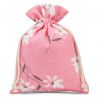 Pouches like linen with printing 13 x 18 cm - natural / pink flowers Pink bags