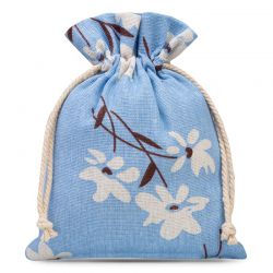 Pouch like linen with printing 15 x 20 cm - natural / blue flowers Blue bags
