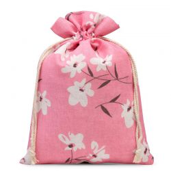 Bag like linen with printing 22 x 30 cm - natural / pink flowers Pink bags