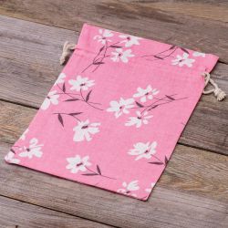 Bag like linen with printing 22 x 30 cm - natural / pink flowers For children