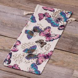 Pouch like linen with printing 16 x 37 cm - natural / butterfly On the move