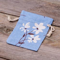 Pouches like linen with printing 10 x 13 cm - natural / blue flowers Linen Bags