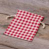 Pouches like linen with printing 12 x 15 cm - natural / red trellis Linen Bags