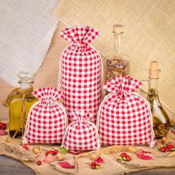 Pouches like linen with printing 12 x 15 cm - natural / red trellis Pet products