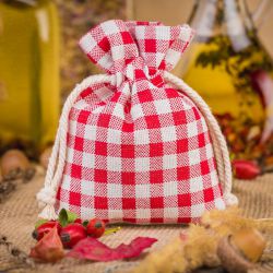 Pouches like linen with printing 12 x 15 cm - natural / red trellis Red bags