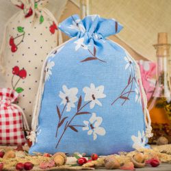Bag like linen with printing 22 x 30 cm - natural / blue flowers Large bags 22x30 cm