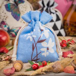 Pouches like linen with printing 10 x 13 cm - natural / blue flowers Small bags 10x13 cm