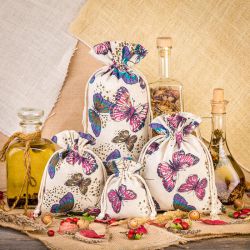 Pouches like linen with printing 10 x 13 cm - natural / butterfly Linen Bags