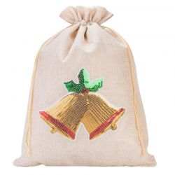 Burlap bag 30 cm x 40 cm - Christmas, Bells Christmas bag