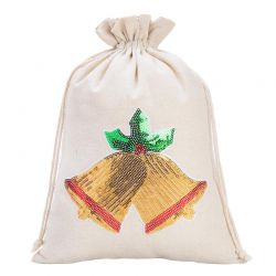Bag like linen with printing 26 x 35 cm - natural / Christmas Bells Christmas bag