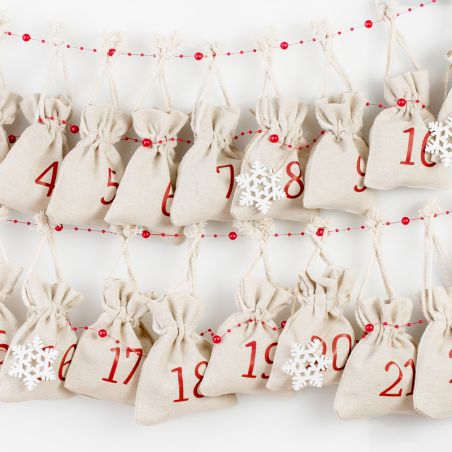 Advent calendar, 24 pcs bags like linen 12 x 15 cm - natural (4,72 x 5 ...
