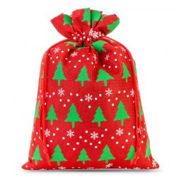 Jute bag 26 cm x 35 cm - red / Christmas tree Christmas bag