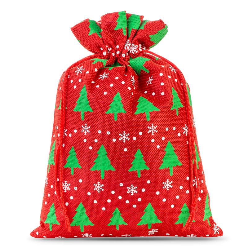 1 pc Jute bag 26 cm x 35 cm - red / Christmas tree 