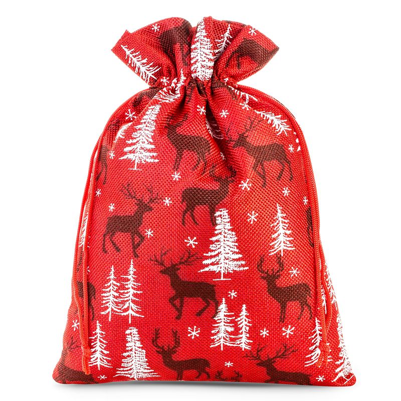 1 pc Jute bag 40 x 55 cm - red / reindeer