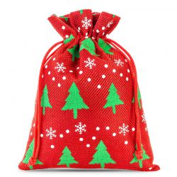 Burlap bags 12 x 15 cm - red / Christmas tree Christmas bag