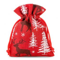 Burlap bags 10 x 13 cm - red / reindeer Christmas bag