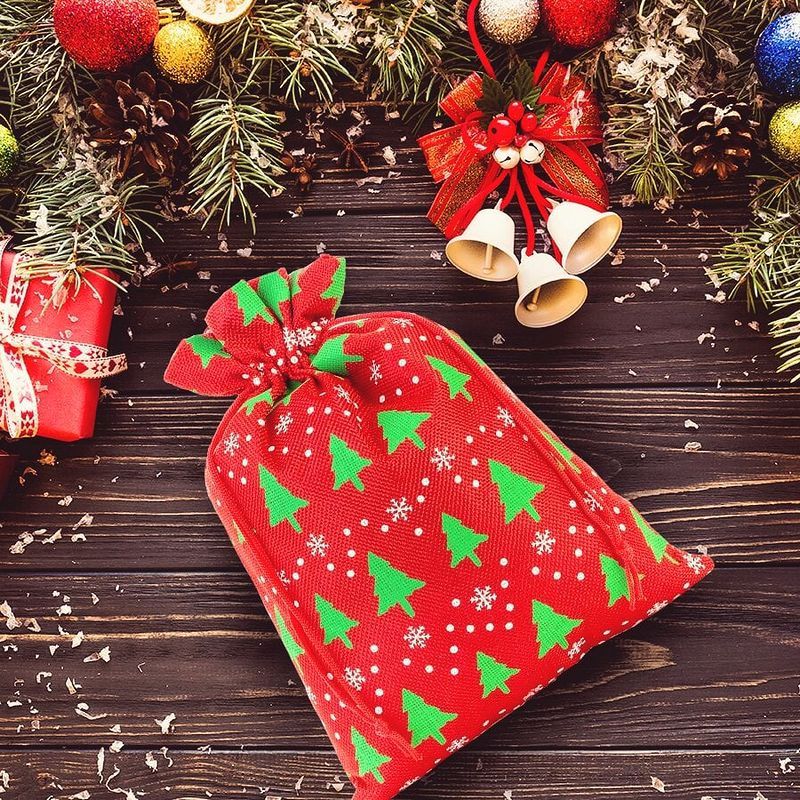 10 pcs Burlap bags 12 x 15 cm - red / Christmas tree - Saketos bags ...
