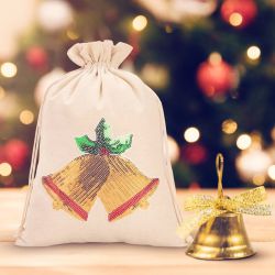 Bag like linen with printing 26 x 35 cm - natural / Christmas Bells Occasional bags