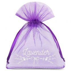 Organza bags 9 x 12 cm - purple dark with print (lavender) - 2 Dark purple bags