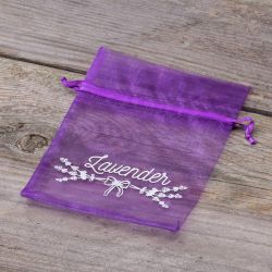 Organza bags 9 x 12 cm - purple dark with print (lavender) - 2 Lavender pouches
