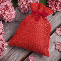 Burlap bags 8 x 10 cm - red Valentine's Day