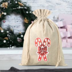 Bag like linen with printing 30 x 40 cm - natural / Christmas Lollipop Printed organza bags
