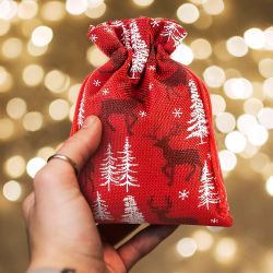 Burlap bag 22 x 30 cm - red / reindeer Jute Bags
