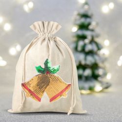 Bag like linen with printing 26 x 35 cm - natural / Christmas Bells Linen bags