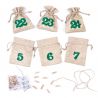 Advent calendar jute bags sized 11 x 14 cm - natural + green numbers Christmas bag