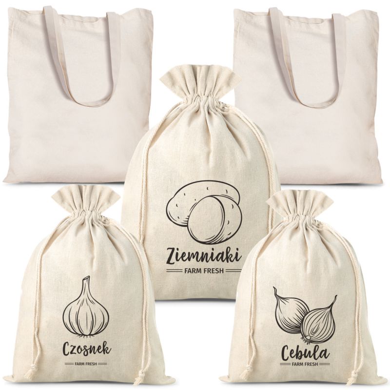 5 pcs Bags like linen for vegetables (3 pcs) and cotton shopping bags (2 pcs)