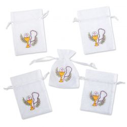 Organza bags, sized 10 x 13 cm, white with print For children