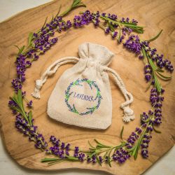 Pouches like linen with printing 9 x 12 cm - natural / lavender Linen Bags