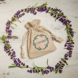 Pouches like linen with printing 10 x 13 cm - natural / lavender Table decoration