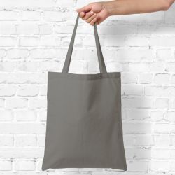 Cotton grocery tote bag 38 x 42 cm with long handles - grey Shopping bags with handles