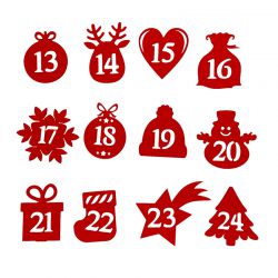 Self-adhesive numbers 1-24 - red MIX Christmas