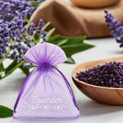 Organza bags 9 x 12 cm - purple dark with print (lavender) - 2 Lifehacks – clever ideas