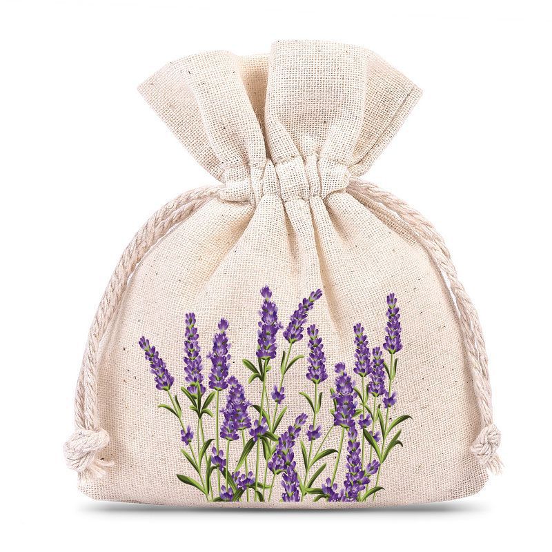 Cotton pouches 8 x 10 cm - natural with print lavender Woreczki na lawendę