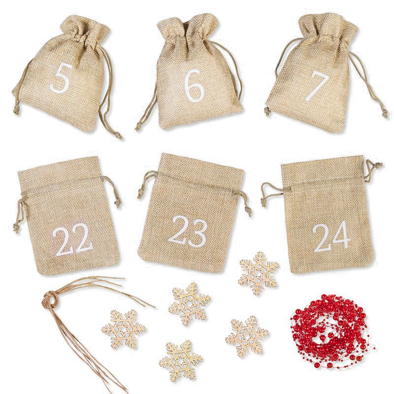 1 pc Advent calendar jute bags, sized 10 x 13 cm - natural + white numbers