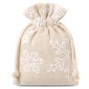 Pocuhes like linen with printing 9 x 12 cm - natural / snow Christmas bag