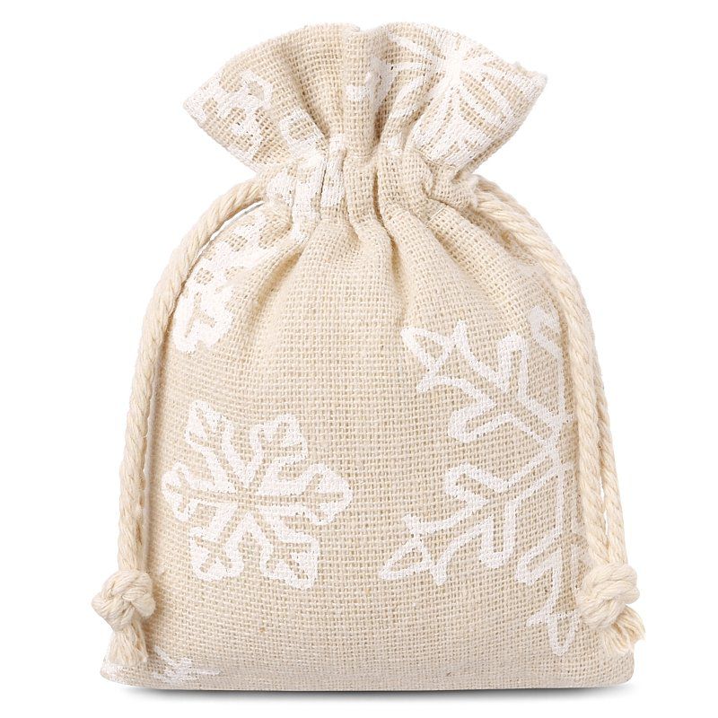 Pouches like linen with printing 8 x 10 cm - natural / snow Christmas bag