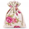 Pouches like linen with printing 9 x 12 cm - natural / roses Small bags 9x12 cm