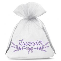 Organza bags 10 x 13 cm - white with print (lavender) Small bags 10x13 cm