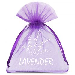 Organza bags 10 x 13 cm - purple dark with print (lavender) Dark purple bags