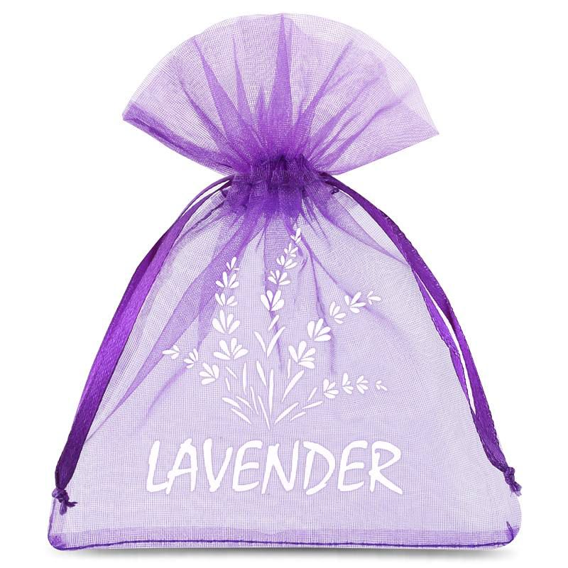 10 pcs Organza bags 10 x 13 cm - purple dark with print (lavender) 