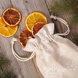 Pocuhes like linen with printing 9 x 12 cm - natural / snow Linen Bags